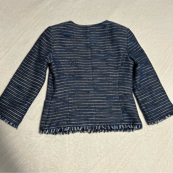 Lafayette 148 women’s 6 blue fringe trim zip front blazer jacket business casual - Picture 4 of 13